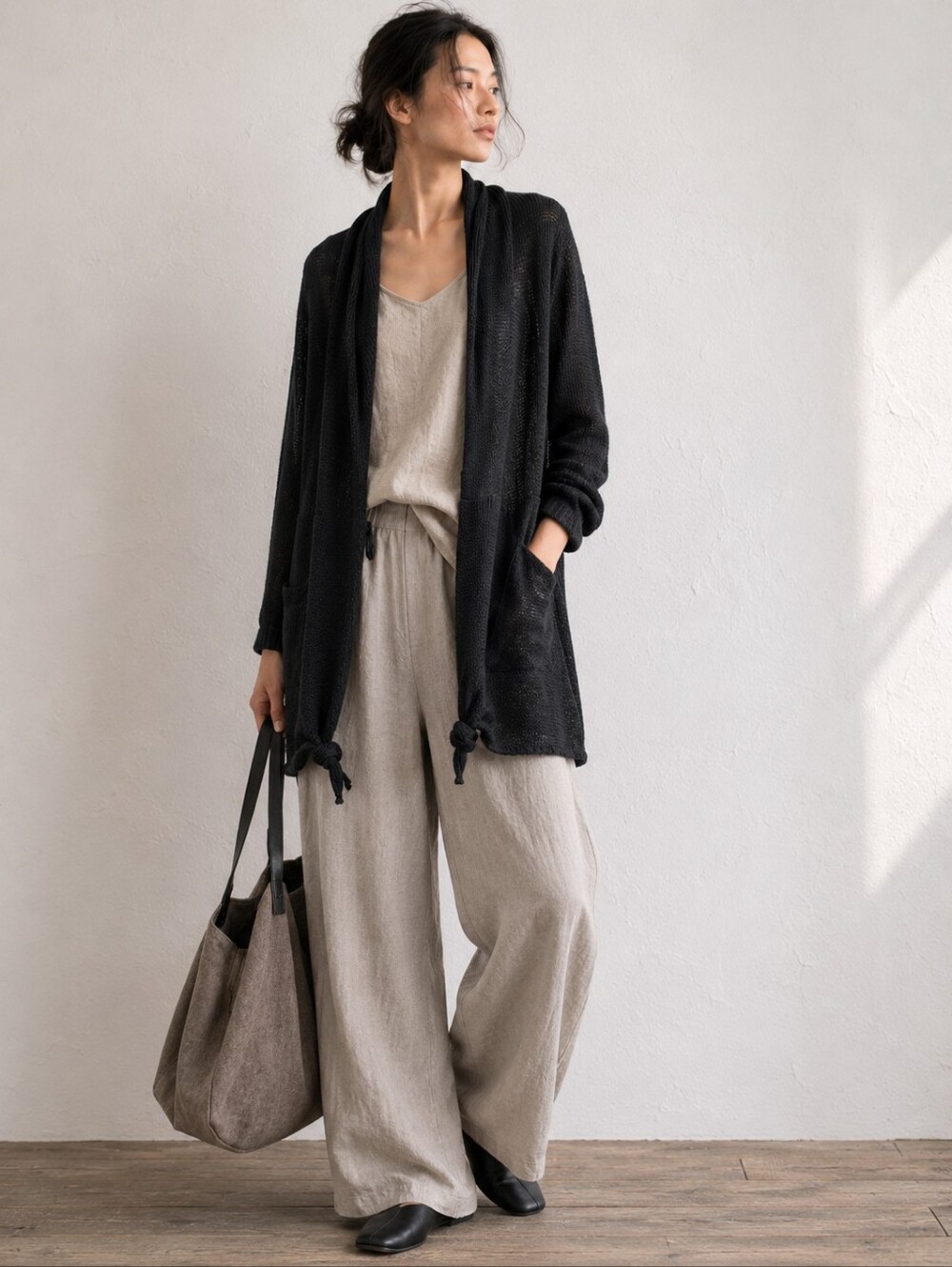 Vlas Blomme 100% Linen Long Duster Cardigan Black Oversized Lagenlook Mori Kei S